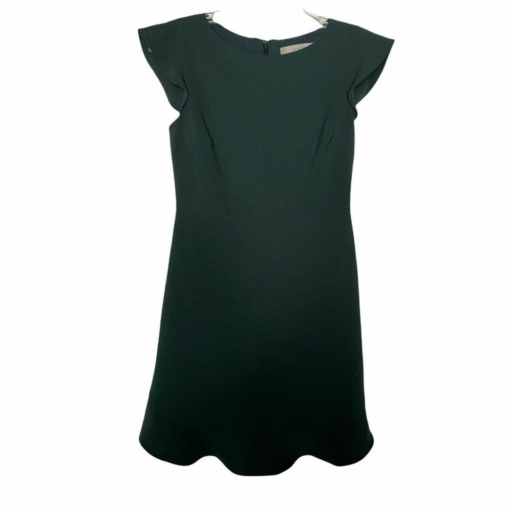 Loft Green Flutter Sleeve Flounce Hem Shift Dress